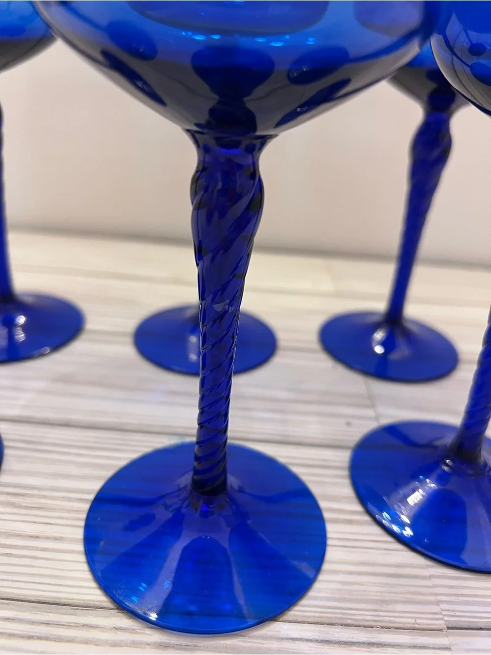 Cobalt Blue Twisted Stem Wine Glasses - Set of 6